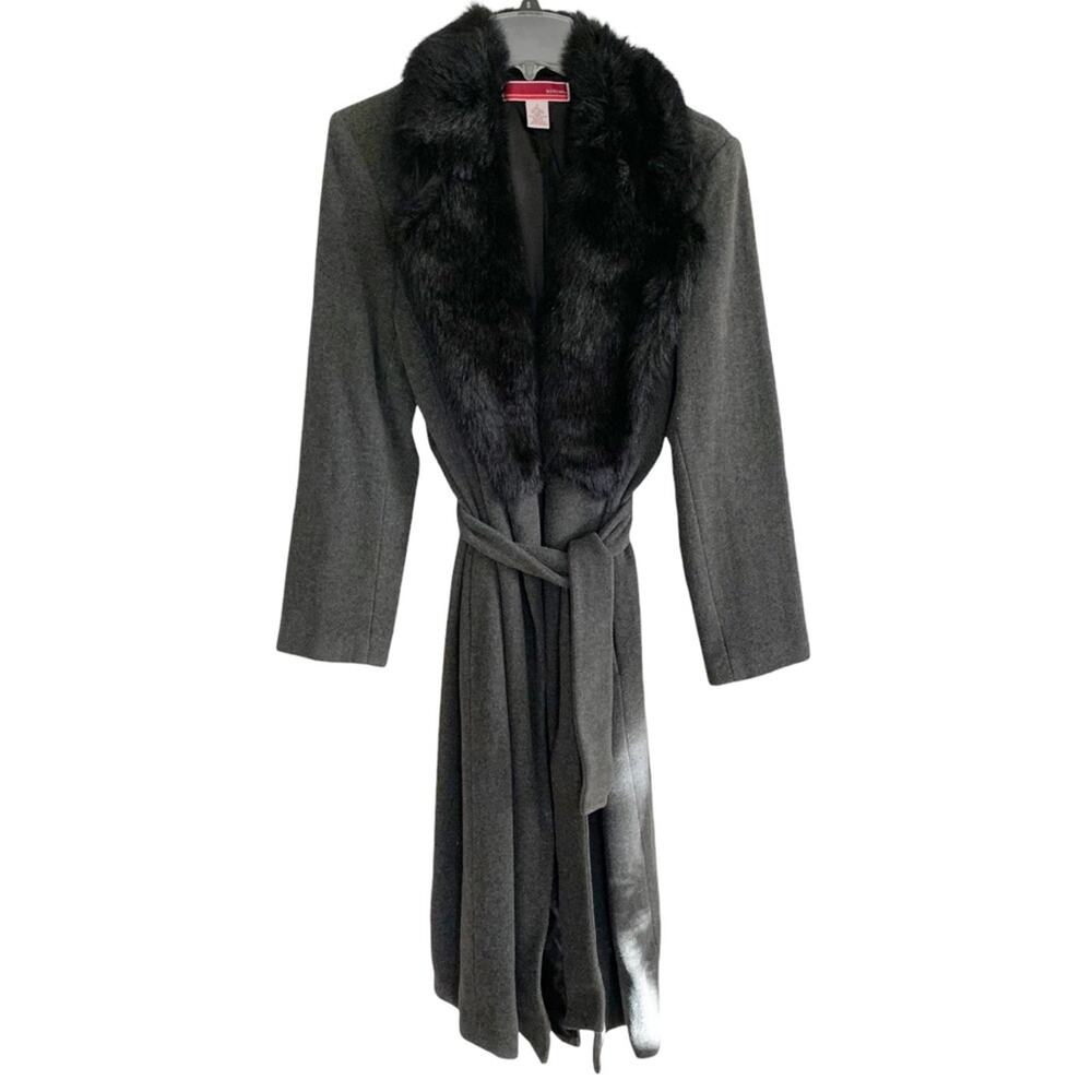 Merona Y2K Grey Wool Blend Faux Fur Collar Long Coat Small